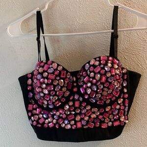 Black Bejeweled Bustier Top